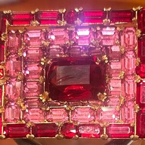 Kramer New York Large Red and Pink Rhinestone Brooch, in Excellent Condition